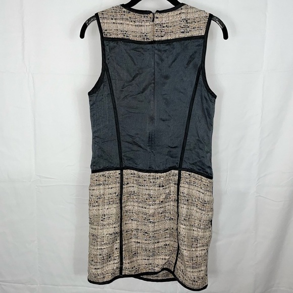 Theory Dress Waldia Alluring Sleeveless Mixed Media Satin Panel Tweed Shift Mini - Picture 13 of 14